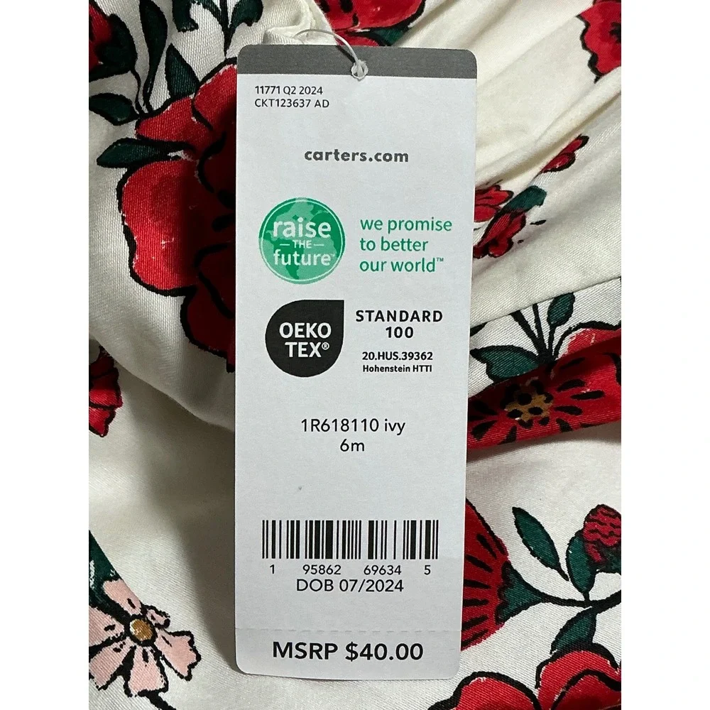 Carters Baby Girl Floral Sleeveless Dress Red White 6 Months 1R618110